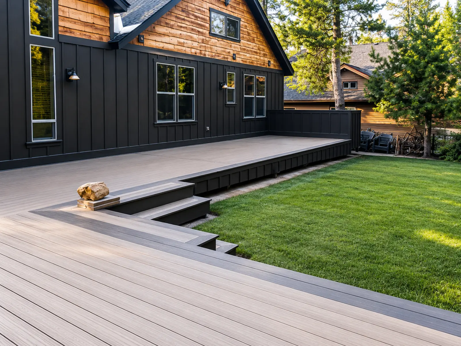 Completed Rear Elevation with Deck and Stairs — Home Additions by Almog Construction, licensed Oregon general contractor CCB #241934.